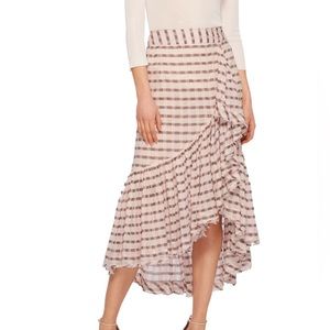 Ulla Johnson Gretchen Ruffle Asymmetrical Hem Midi Skirt Pink white plaid Size 2